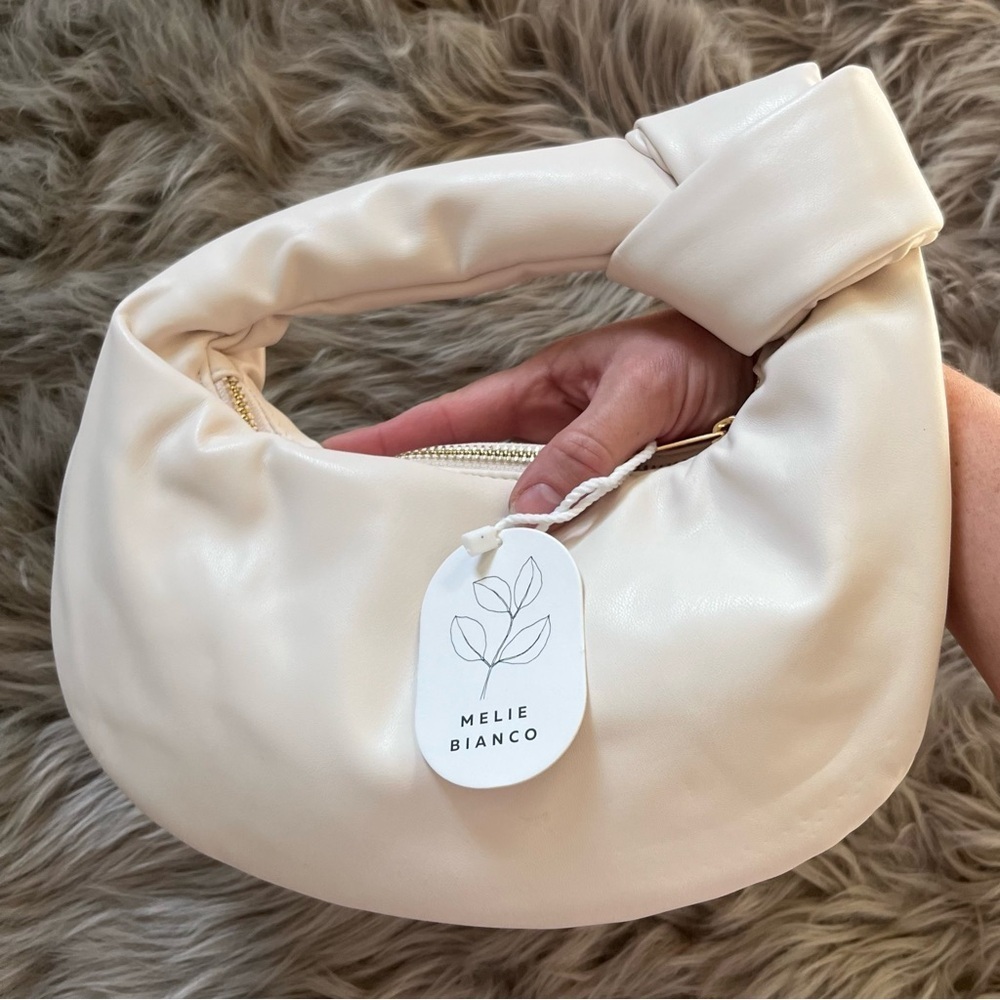 NWT Melie Bianco Cream Alexandra Vegan Top Knot Handle Bag with Gold Hardware - Picture 3 of 7